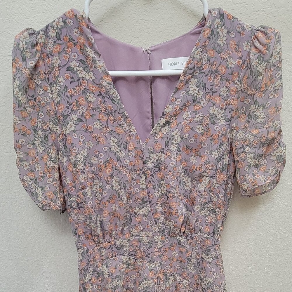 Lilac Lavender Tiered Ruffle Midi Dress Floret Studios Nordstrom XS worn once